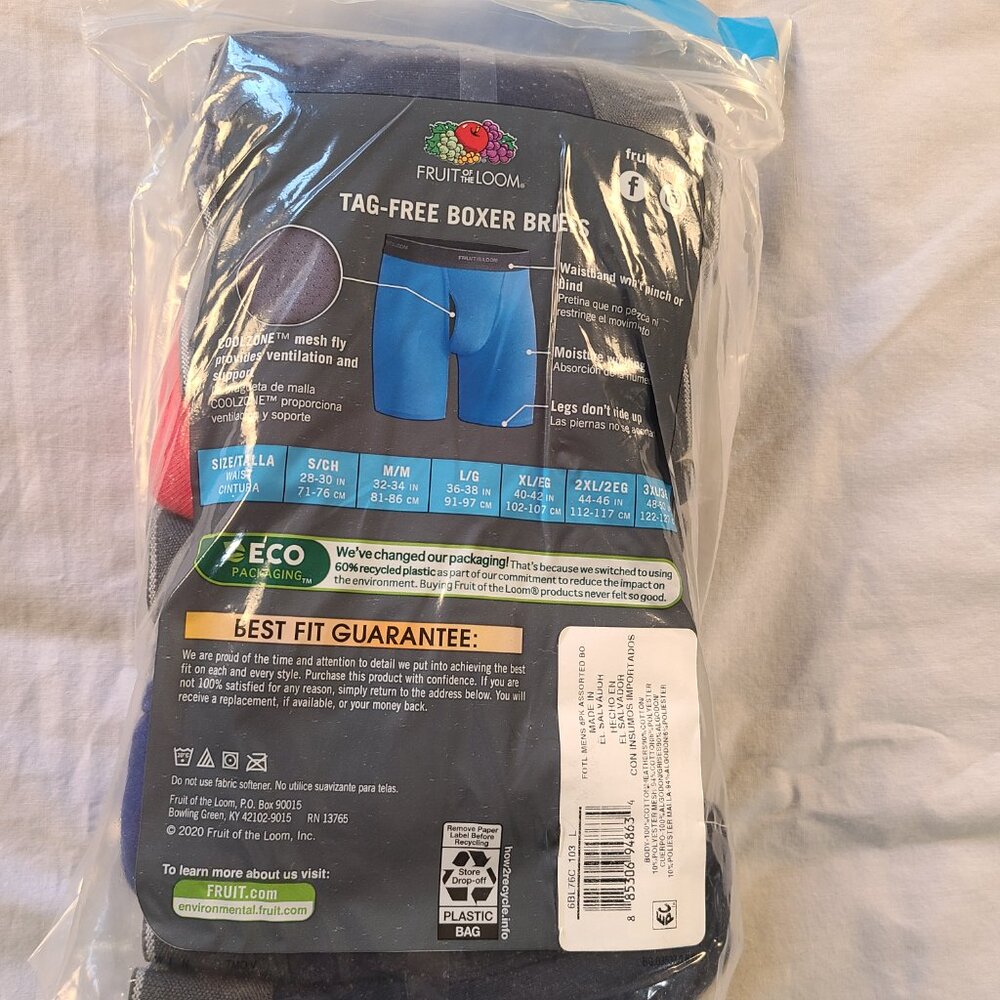 Men's Fruit of the Loom Boxer Briefs 6-pair L (36-38) New - Picture 3 of 7